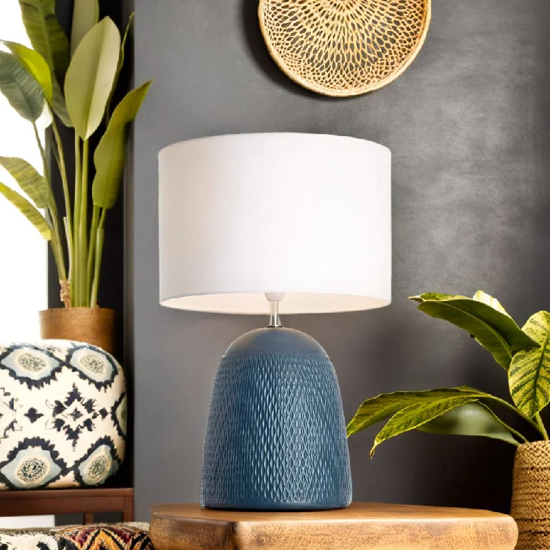 art deco table lamps with geometric shapes for a retro touchJordana Textured Ceramic Table Lamp in Blue or Grey