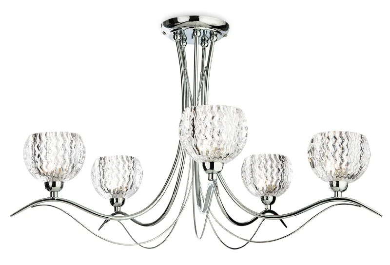 Tropical - Themed Ceiling Lights with Palm - Leaf Shapes and Rattan WrapsBlanche 5 Light Flush Fitting Chrome with Moulded Clear Glass Tropical - Themed Ceiling Lights with Palm - Leaf Shapes and Rattan WrapsBlanche 5 Light Flush Fitting Chrome with Moulded Clear Glass