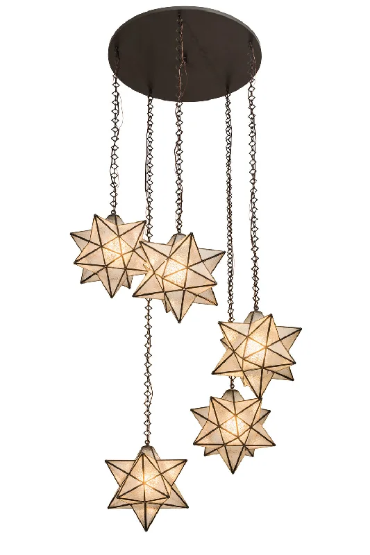 Glass Ceiling Lights with Frosted, Colored, or Etched GlassFive Light Pendant