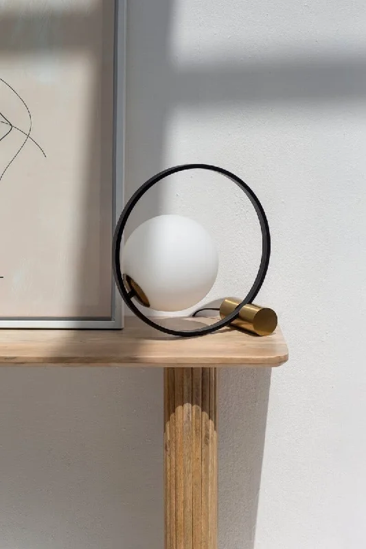 modern minimalist table lamps for contemporary living roomsModern Ringed Table Lamp With White Glass Globe