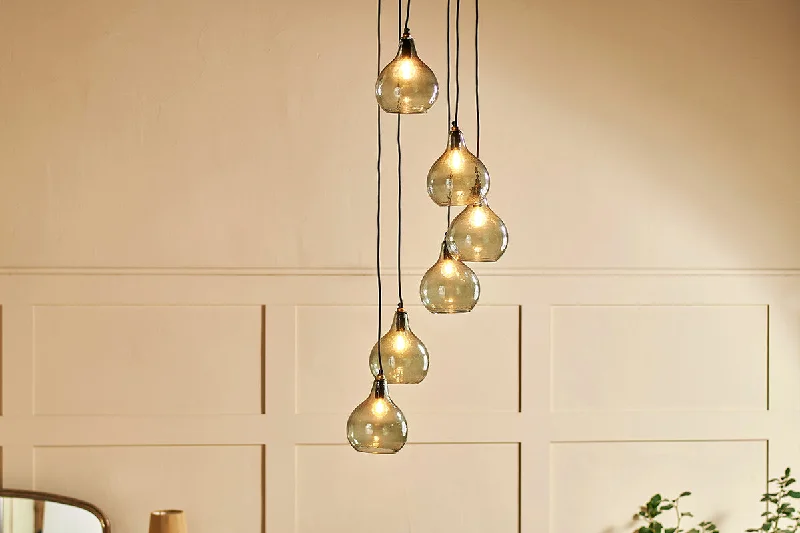 Contemporary Ceiling Lights with Unique, Abstract ShapesNkuku Ziva 6 Light Recycled Green Smoke Glass Cluster Pendant Contemporary Ceiling Lights with Unique, Abstract ShapesNkuku Ziva 6 Light Recycled Green Smoke Glass Cluster Pendant