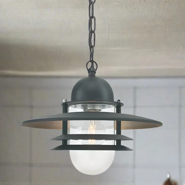 Art Deco Ceiling Lights with Geometric Patterns and Metallic FinishesOslo Pendant Light in Black or Galvanised