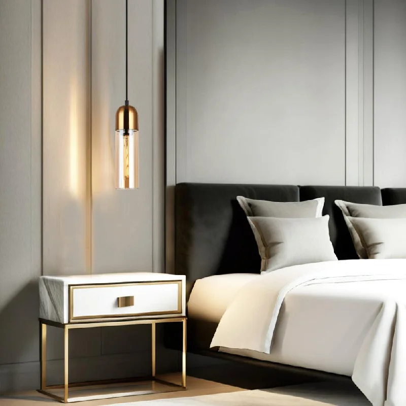Tropical - Themed Ceiling Lights with Palm - Leaf Shapes and Rattan WrapsPastille Pendant Light Round Top Cylinder in Satin Chrome or Antique Brass