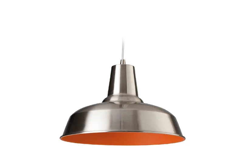 Mid - Century Modern Ceiling Lights with Simple, Sleek LinesSmart Pendant Brushed Steel with Orange Inside Mid - Century Modern Ceiling Lights with Simple, Sleek LinesSmart Pendant Brushed Steel with Orange Inside