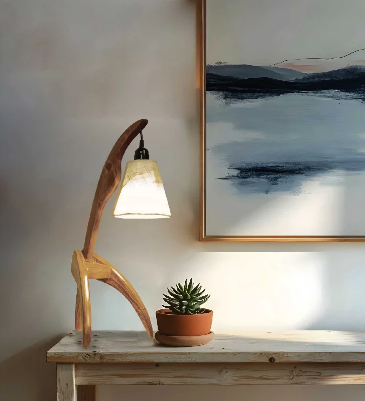coastal style table lamps with nautical elements for beach housesSpecies Brown Wooden Table Lamp with White Jute Lampshade